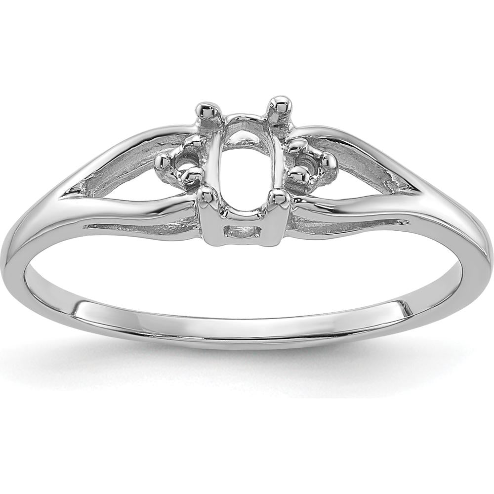 14K White Gold Oval Gemstone Ring Mounting for 5x3mm Stone with Diamond Accent - Rhodium Plated by Oro Pregiato