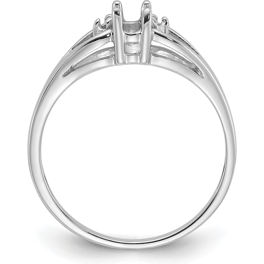 14K White Gold Oval Gemstone Ring Mounting for 5x3mm Stone with Diamond Accent - Rhodium Plated by Oro Pregiato