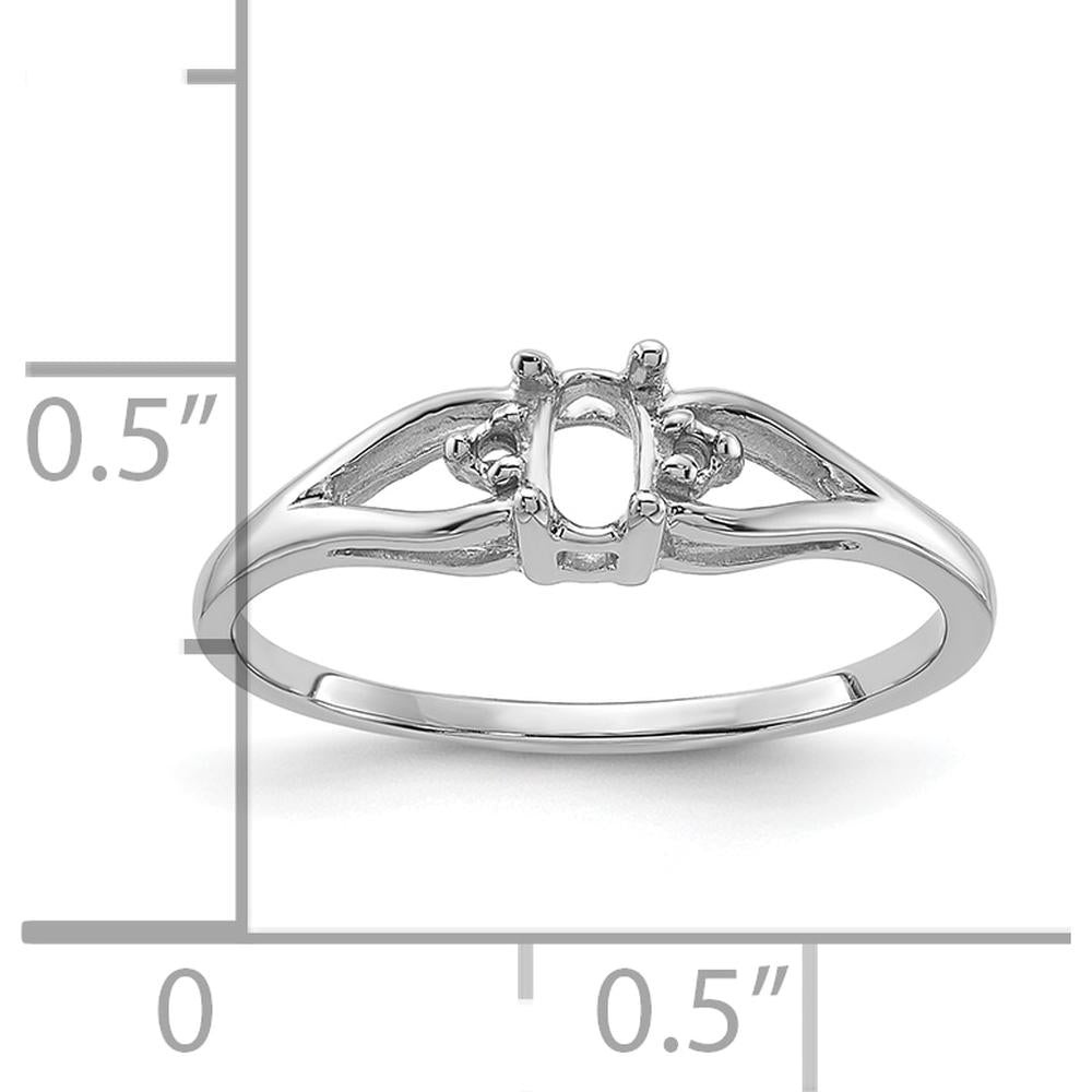 14K White Gold Oval Gemstone Ring Mounting for 5x3mm Stone with Diamond Accent - Rhodium Plated by Oro Pregiato