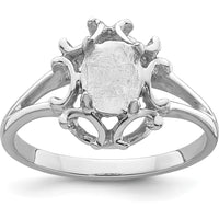 14K White Gold Oval Gemstone Ring Mounting for 7x5mm Gemstone - Polished Rhodium Finish, Customizable by Oro Pregiato