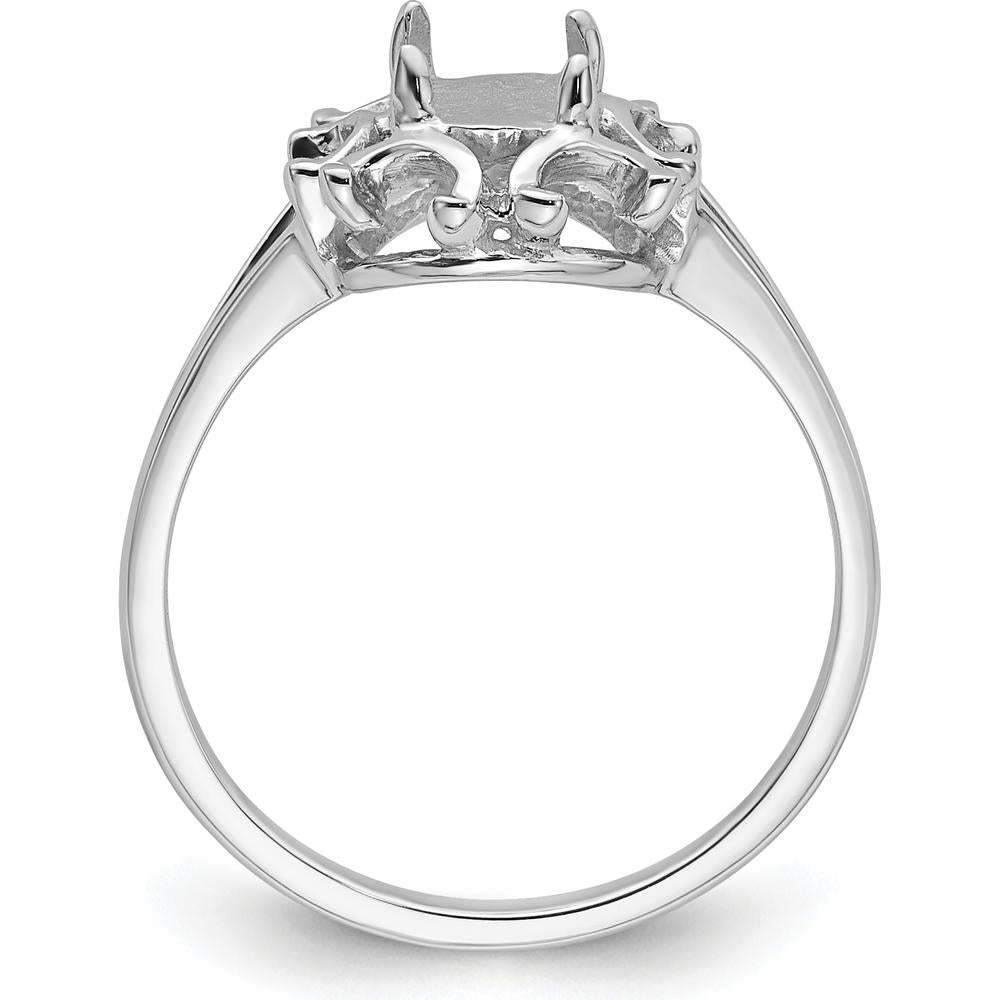 14K White Gold Oval Gemstone Ring Mounting for 7x5mm Gemstone - Polished Rhodium Finish, Customizable by Oro Pregiato