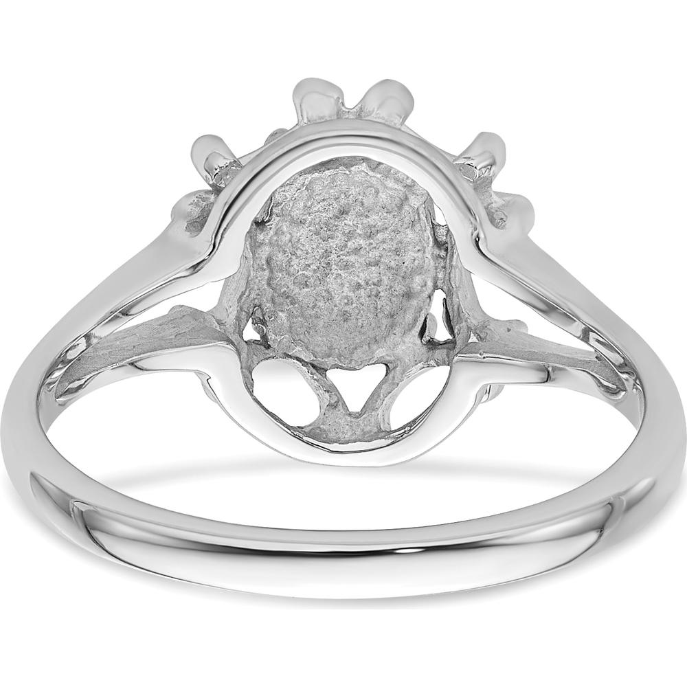 14K White Gold Oval Gemstone Ring Mounting for 7x5mm Gemstone - Polished Rhodium Finish, Customizable by Oro Pregiato