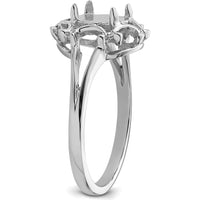 14K White Gold Oval Gemstone Ring Mounting for 7x5mm Gemstone - Polished Rhodium Finish, Customizable by Oro Pregiato