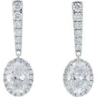 14K White Gold Oval Halo Drop Earrings with Lab Grown Diamonds - 1.50 Carat Total Diamond Weight