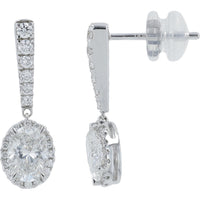 14K White Gold Oval Halo Drop Earrings with Lab Grown Diamonds - 1.50 Carat Total Diamond Weight