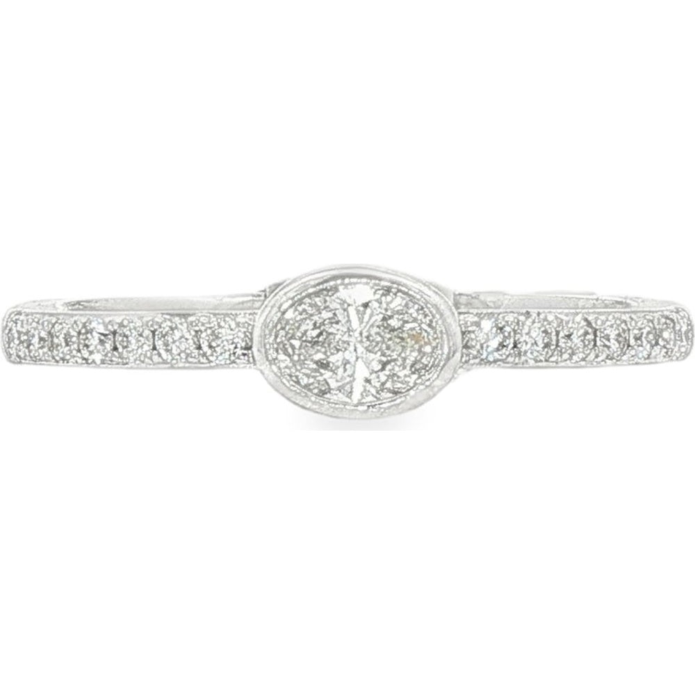 14K White Gold Oval Halo Fashion Ring with Prong Set Round Diamonds - 0.41 Carat Total Diamond Weight by Auriventus