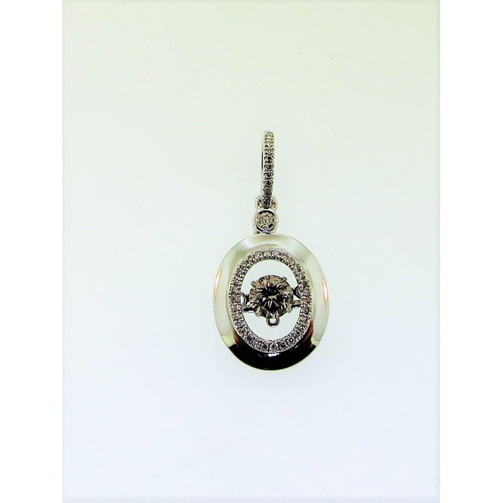 14K White Gold Oval Halo Pendant with Prong Set Round Diamonds - 0.34 Carat Total Diamond Weight by Auriventus