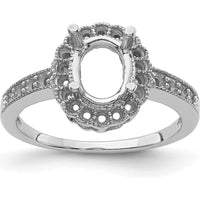 14K White Gold Oval Halo Ring Mounting for 8x6mm Gemstone with Milgrain Detail by Monteluci Fine Jewelry