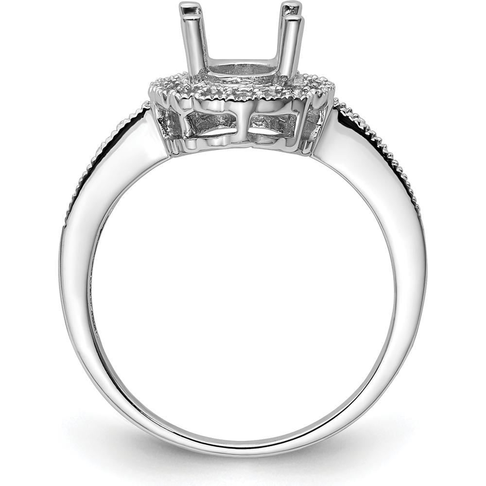 14K White Gold Oval Halo Ring Mounting for 8x6mm Gemstone with Milgrain Detail by Monteluci Fine Jewelry