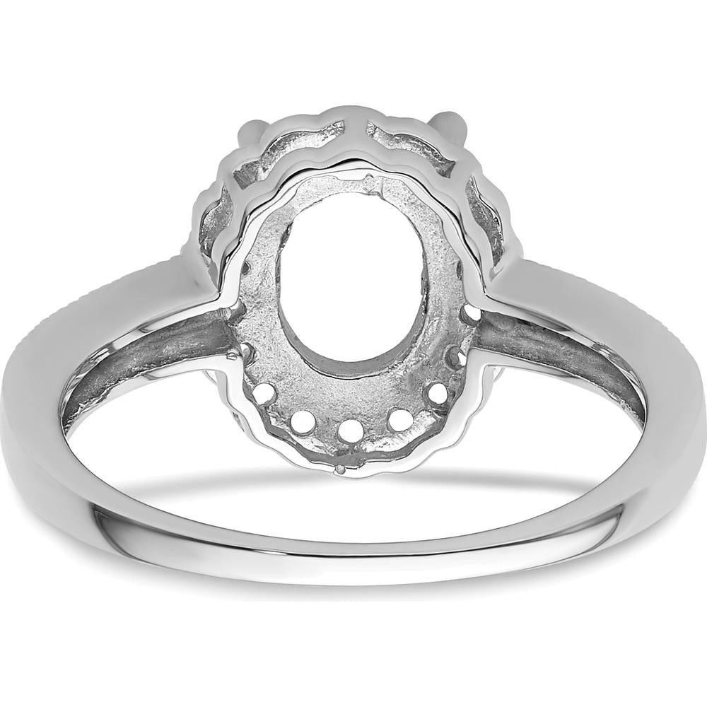 14K White Gold Oval Halo Ring Mounting for 8x6mm Gemstone with Milgrain Detail by Monteluci Fine Jewelry