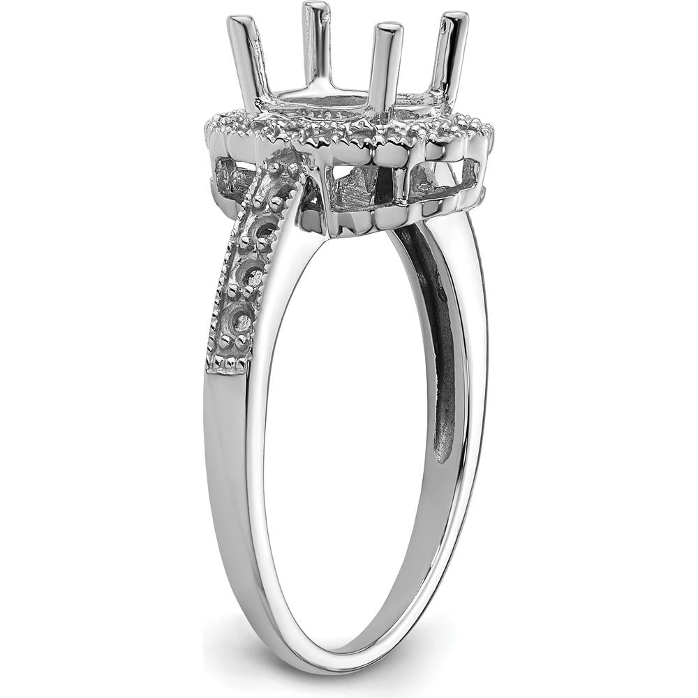 14K White Gold Oval Halo Ring Mounting for 8x6mm Gemstone with Milgrain Detail by Monteluci Fine Jewelry