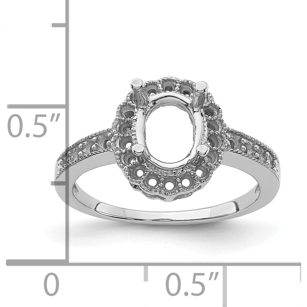 14K White Gold Oval Halo Ring Mounting for 8x6mm Gemstone with Milgrain Detail by Monteluci Fine Jewelry