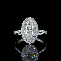 14K White Gold Oval Halo Ring with 2.18 Carat Moval Cut Lab Diamond Center and Pavé Band - 3.07 Total Carat Weight - Covaloro Fine Jewelry