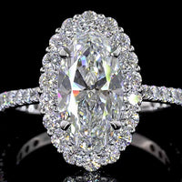 14K White Gold Oval Halo Ring with 2.18 Carat Moval Cut Lab Diamond Center and Pavé Band - 3.07 Total Carat Weight - Covaloro Fine Jewelry