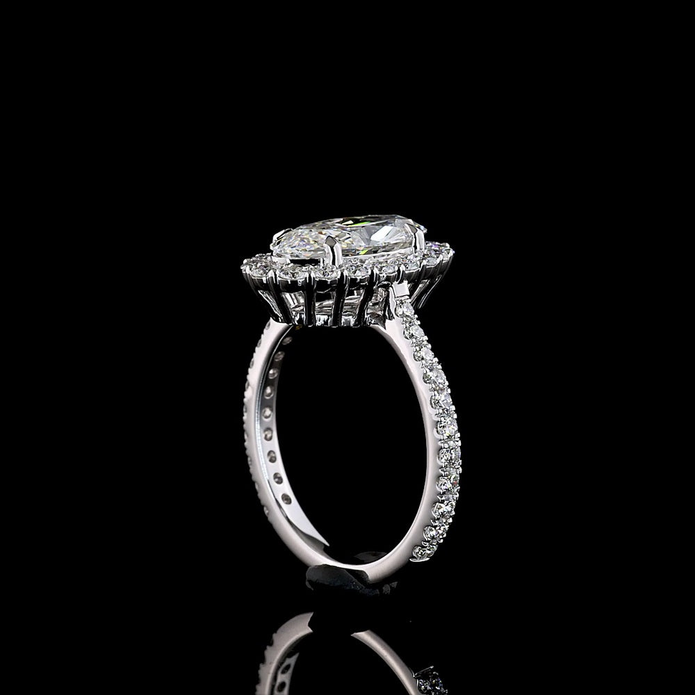 14K White Gold Oval Halo Ring with 2.18 Carat Moval Cut Lab Diamond Center and Pavé Band - 3.07 Total Carat Weight - Covaloro Fine Jewelry