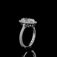 14K White Gold Oval Halo Ring with 2.18 Carat Moval Cut Lab Diamond Center and Pavé Band - 3.07 Total Carat Weight - Covaloro Fine Jewelry