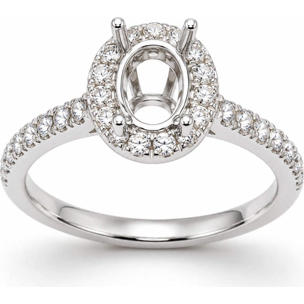 14K White Gold Oval Halo Semi-Mount Ring with Pavé Set Round Diamonds - 0.55 Carat Total Diamond Weight by Auriventus