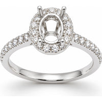 14K White Gold Oval Halo Semi-Mount Ring with Pavé Set Round Diamonds - 0.55 Carat Total Diamond Weight by Auriventus