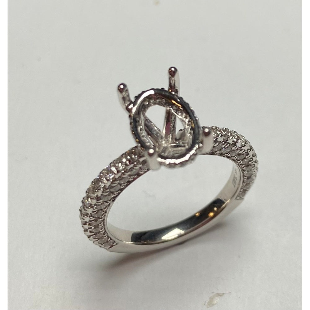 14K White Gold Oval Halo Semi Mount Ring with Pavé Set Round Diamonds and Milgrain Detail - 1.21 Carat Total Diamond Weight by Auriventus