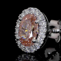 14K White Gold Oval Halo Stud Earrings with Fancy Orangy Pink Lab Diamonds - 1.61 Total Carat Weight - Covaloro Fine Jewelry