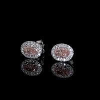 14K White Gold Oval Halo Stud Earrings with Fancy Orangy Pink Lab Diamonds and White Diamond Accents - 0.86 Carats Total Diamond Weight - Covaloro Fine Jewelry