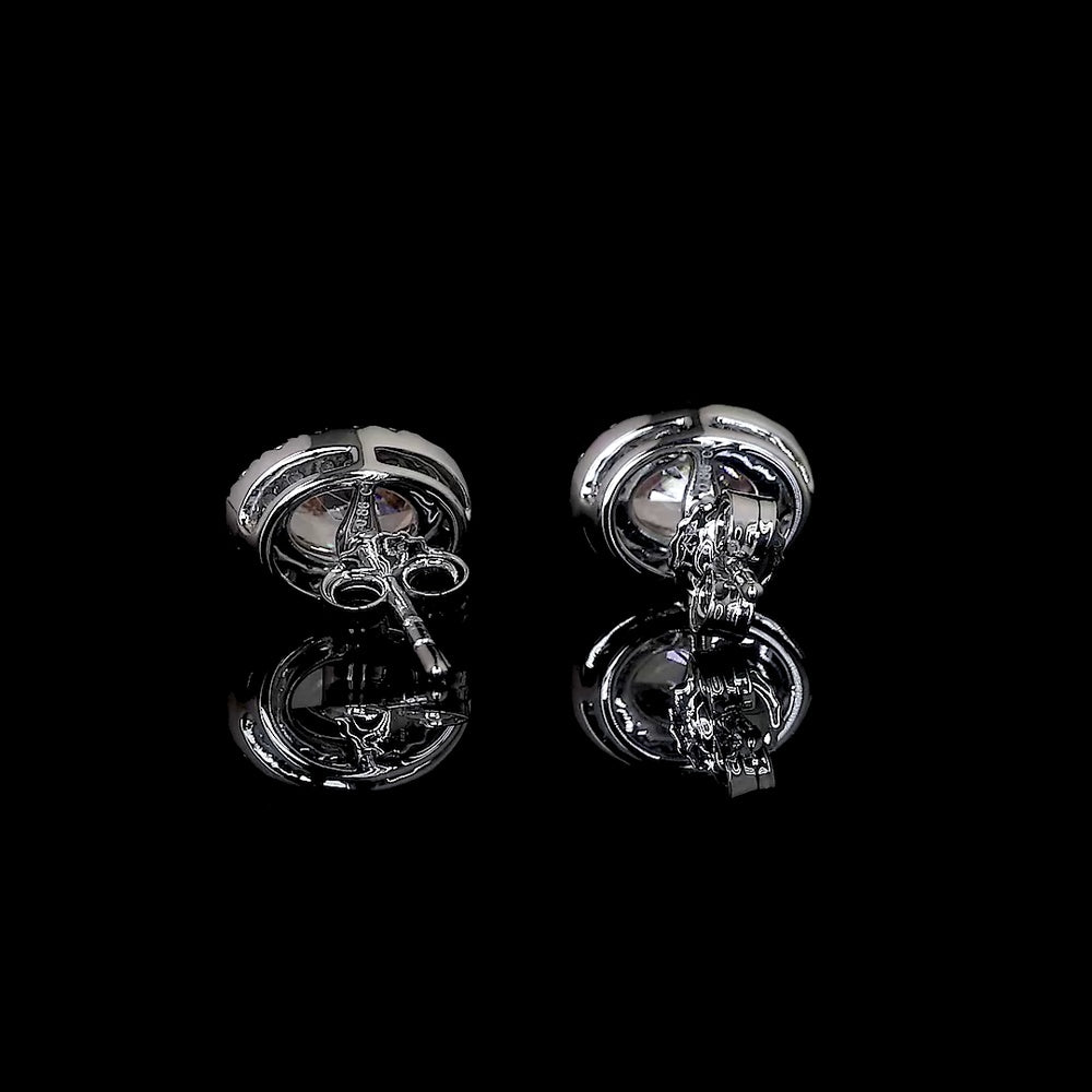 14K White Gold Oval Halo Stud Earrings with Fancy Orangy Pink Lab Diamonds and White Diamond Accents - 0.86 Carats Total Diamond Weight - Covaloro Fine Jewelry