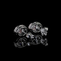 14K White Gold Oval Halo Stud Earrings with Fancy Orangy Pink Lab Diamonds and White Diamond Halo - 1.88 Carats Total Diamond Weight - Covaloro Fine Jewelry