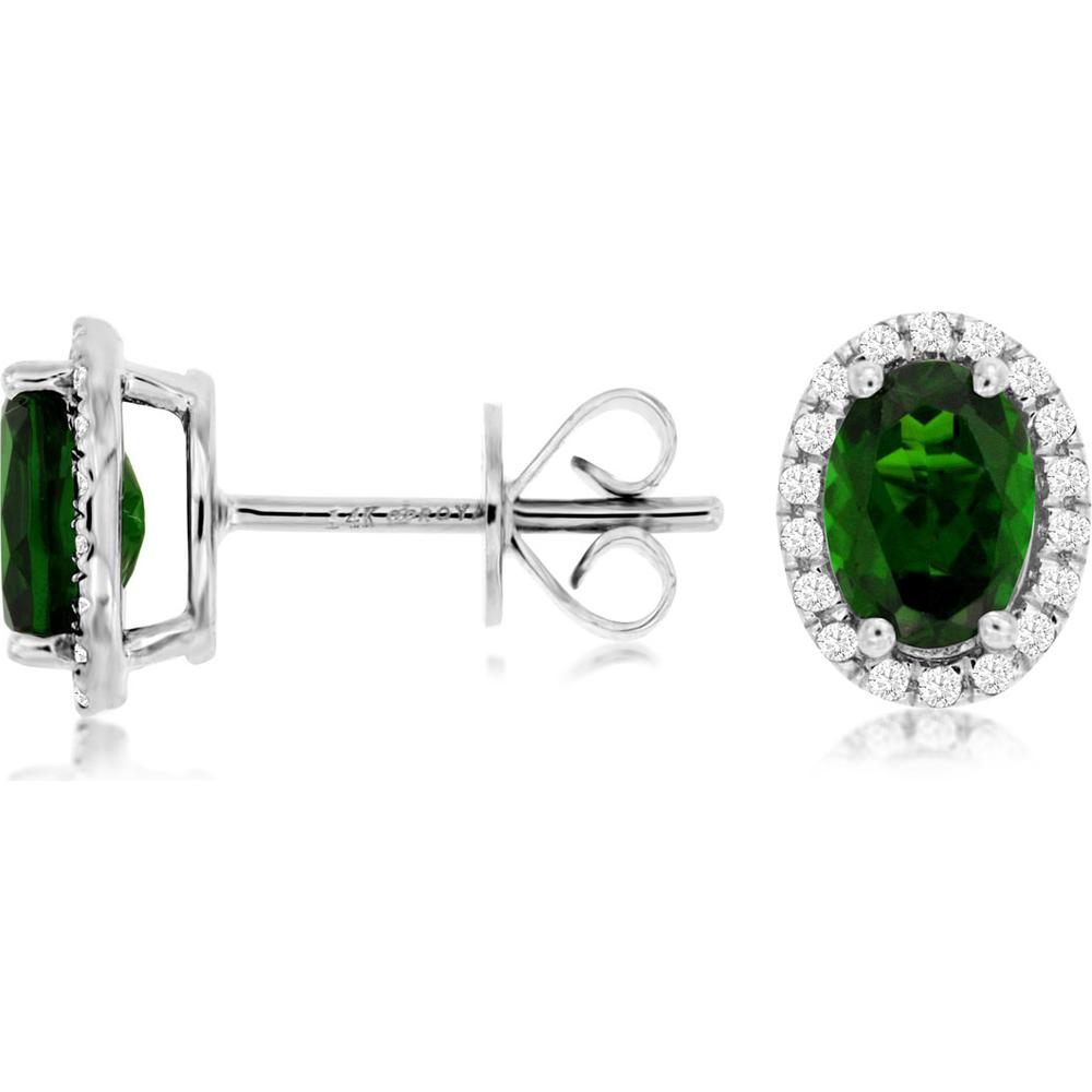 14K White Gold Oval Halo Stud Earrings with Russalite and Diamond Accents - 1.90 Carat Total Russalite Weight, 0.19 Carat Total Diamond Weight - Royal Jewelry