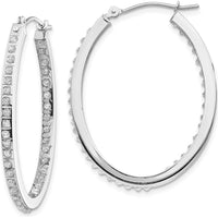 14K White Gold Oval Hinged Hoop Earrings with Diamonds - 0.010 Carats Total Diamond Weight by Monteluci Fine Jewelry