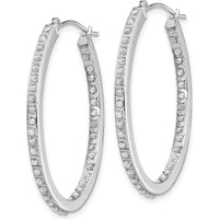 14K White Gold Oval Hinged Hoop Earrings with Diamonds - 0.010 Carats Total Diamond Weight by Monteluci Fine Jewelry