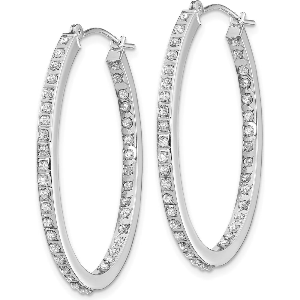 14K White Gold Oval Hinged Hoop Earrings with Diamonds - 0.010 Carats Total Diamond Weight by Monteluci Fine Jewelry
