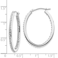 14K White Gold Oval Hinged Hoop Earrings with Diamonds - 0.010 Carats Total Diamond Weight by Monteluci Fine Jewelry