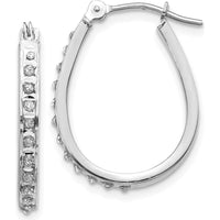 14K White Gold Oval Hinged Hoop Earrings with Natural Diamonds - 0.010 Carats Total Diamond Weight by Monteluci Fine Jewelry