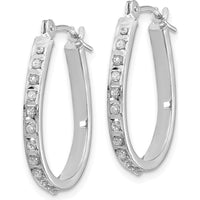 14K White Gold Oval Hinged Hoop Earrings with Natural Diamonds - 0.010 Carats Total Diamond Weight by Monteluci Fine Jewelry