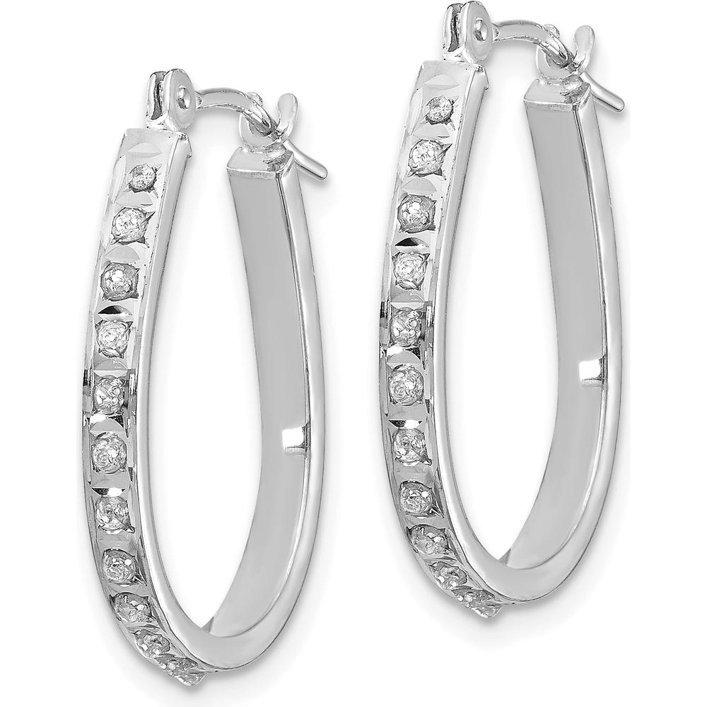14K White Gold Oval Hinged Hoop Earrings with Natural Diamonds - 0.010 Carats Total Diamond Weight by Monteluci Fine Jewelry