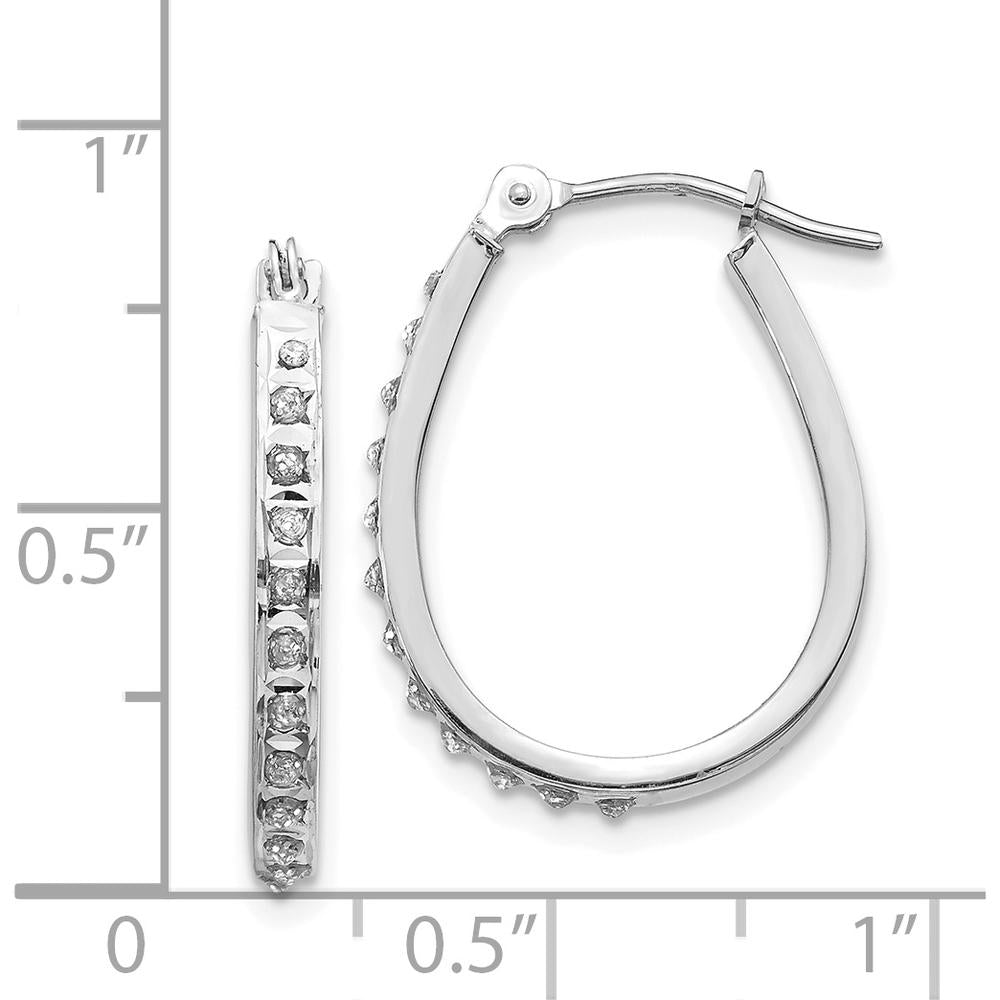 14K White Gold Oval Hinged Hoop Earrings with Natural Diamonds - 0.010 Carats Total Diamond Weight by Monteluci Fine Jewelry
