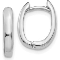 14K White Gold Oval Hinged Hoop Earrings with Polished Finish and Rhodium Plating by 0