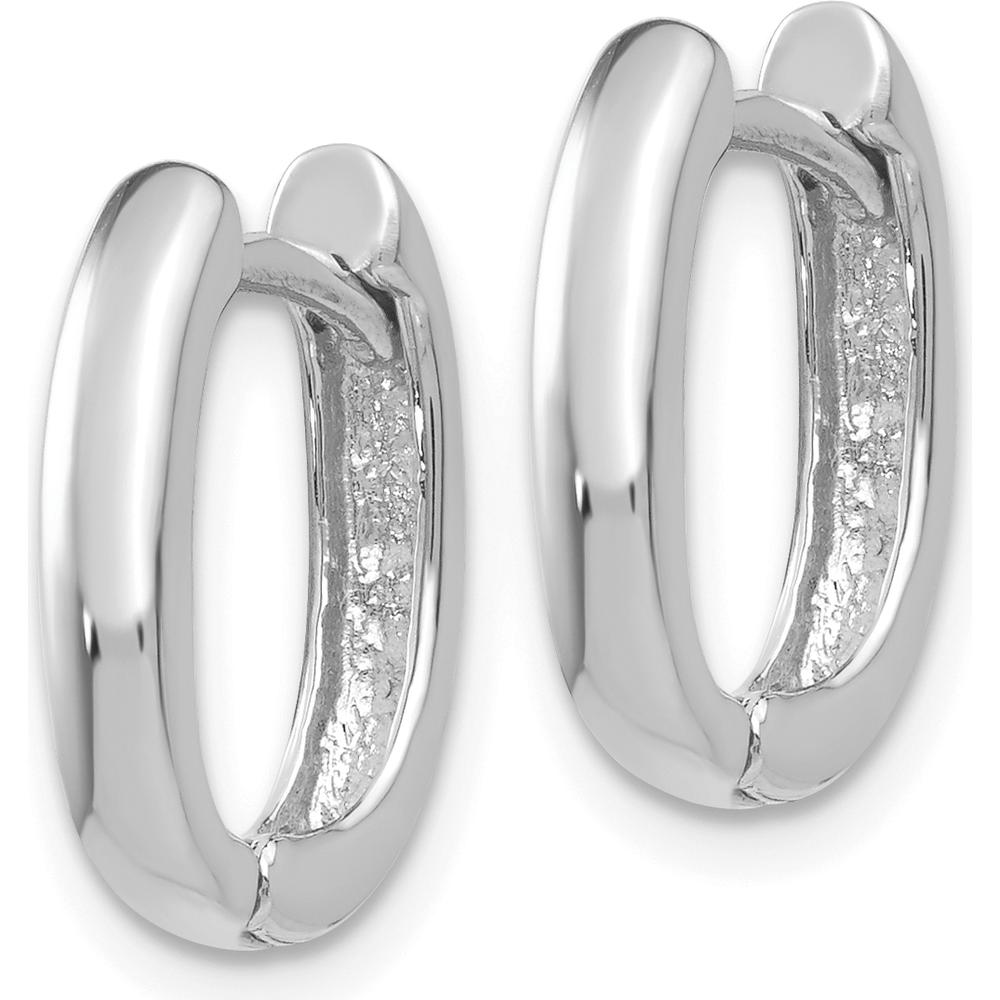 14K White Gold Oval Hinged Hoop Earrings with Polished Finish and Rhodium Plating by 0
