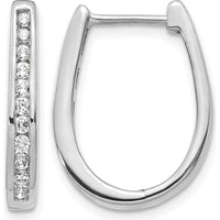 14K White Gold Oval Hinged Hoop Earrings with Round Diamonds - 0.025 Carat Total Diamond Weight by Oro Pregiato
