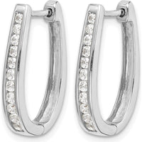 14K White Gold Oval Hinged Hoop Earrings with Round Diamonds - 0.025 Carat Total Diamond Weight by Oro Pregiato