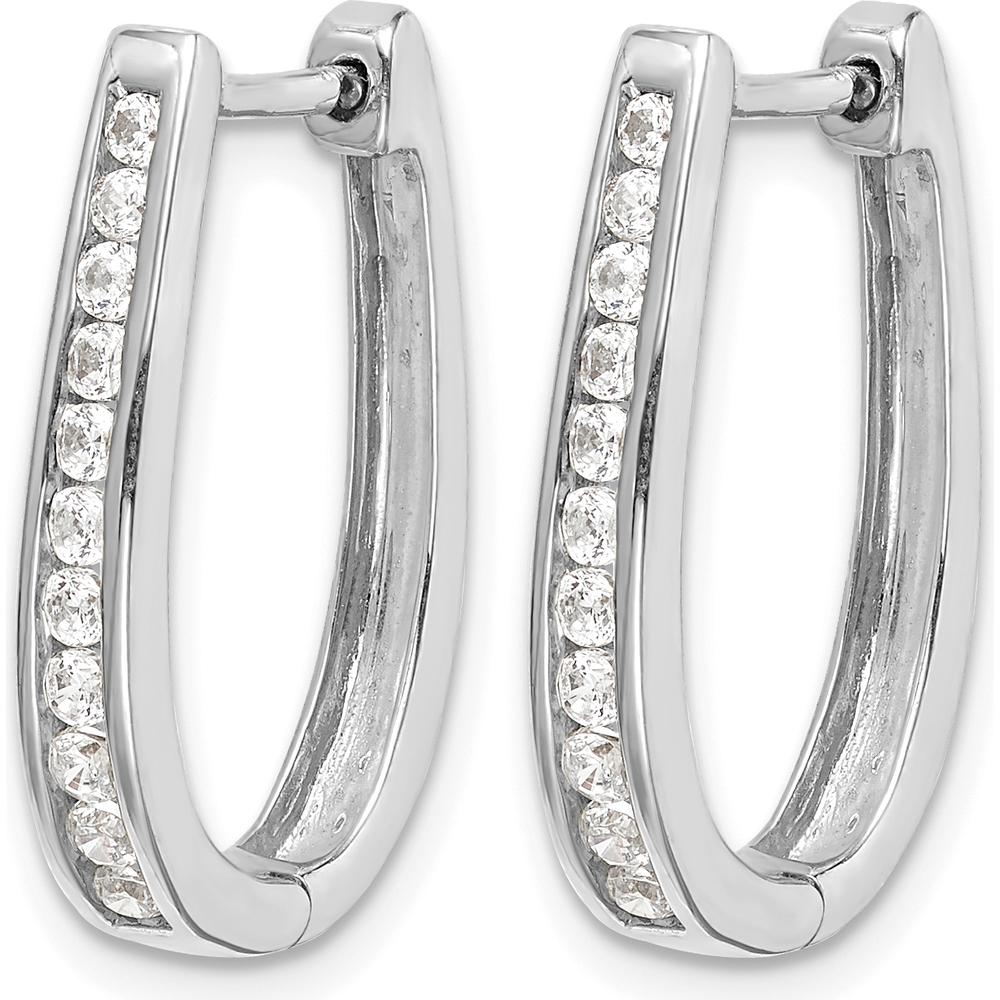 14K White Gold Oval Hinged Hoop Earrings with Round Diamonds - 0.025 Carat Total Diamond Weight by Oro Pregiato