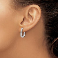 14K White Gold Oval Hinged Hoop Earrings with Round Diamonds - 0.025 Carat Total Diamond Weight by Oro Pregiato