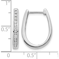 14K White Gold Oval Hinged Hoop Earrings with Round Diamonds - 0.025 Carat Total Diamond Weight by Oro Pregiato