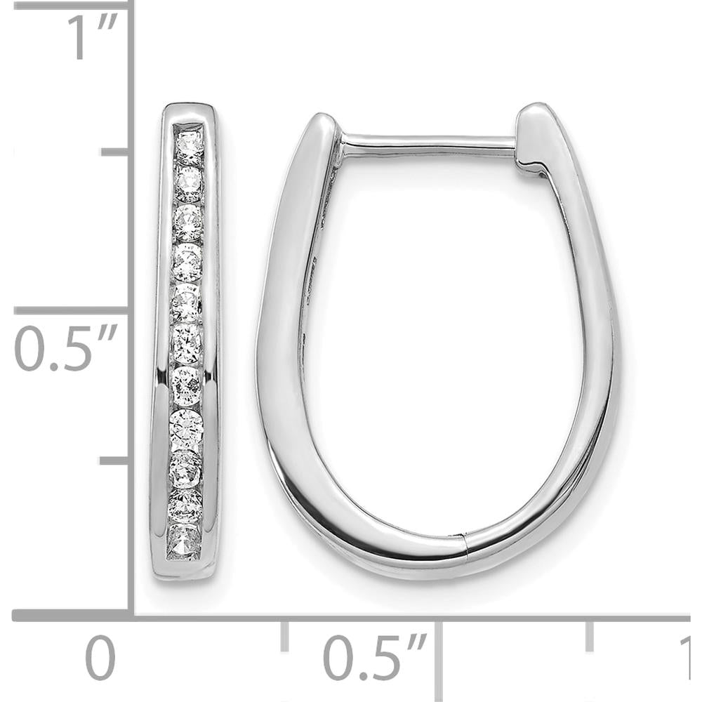 14K White Gold Oval Hinged Hoop Earrings with Round Diamonds - 0.025 Carat Total Diamond Weight by Oro Pregiato