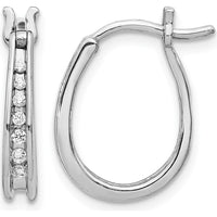 14K White Gold Oval Hinged Hoop Earrings with Round Diamonds - 0.04 Carat Total Diamond Weight by Monteluci Fine Jewelry