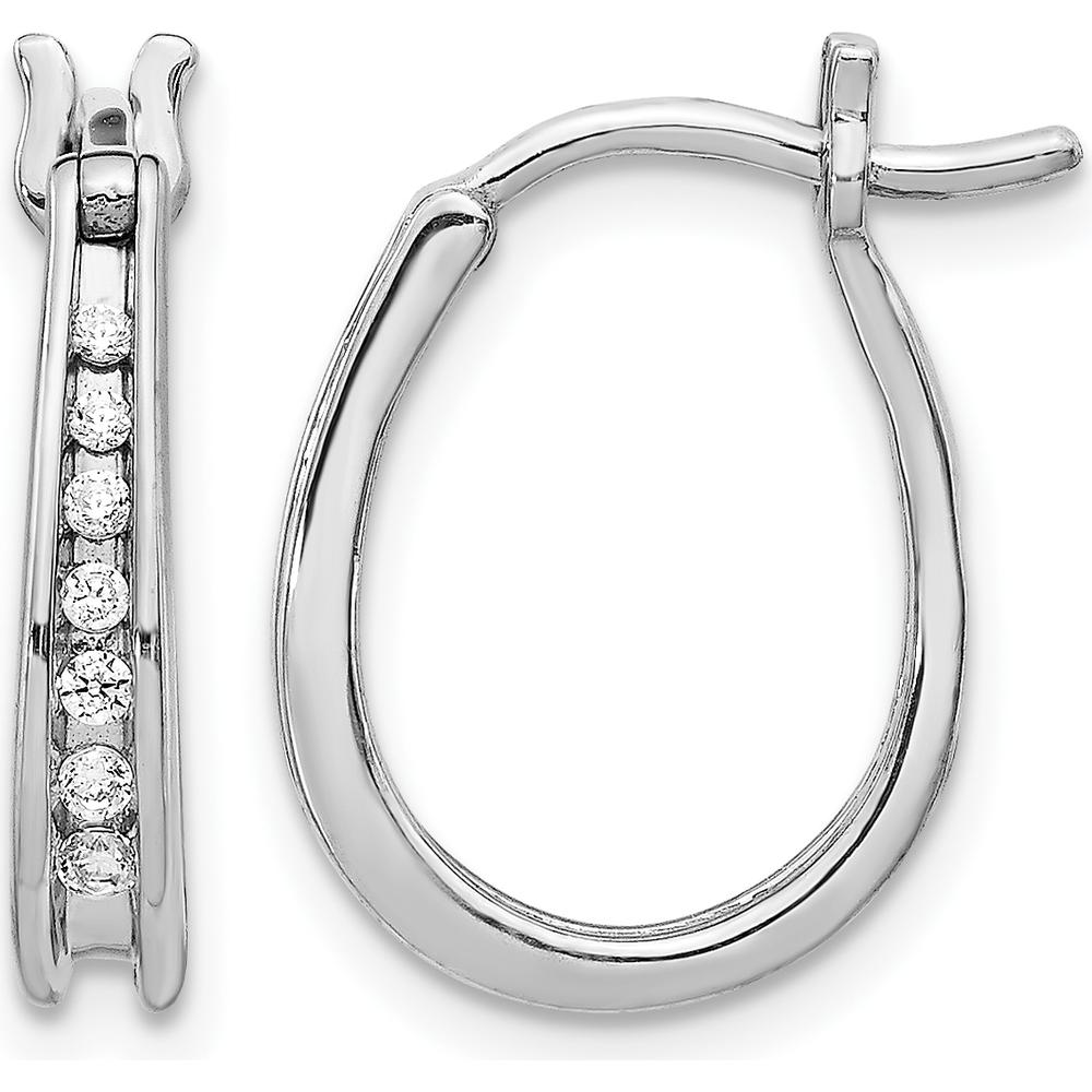 14K White Gold Oval Hinged Hoop Earrings with Round Diamonds - 0.04 Carat Total Diamond Weight by Monteluci Fine Jewelry