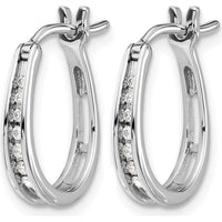 14K White Gold Oval Hinged Hoop Earrings with Round Diamonds - 0.04 Carat Total Diamond Weight by Monteluci Fine Jewelry