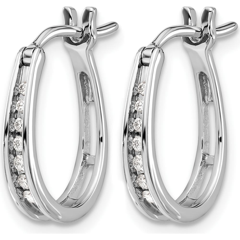 14K White Gold Oval Hinged Hoop Earrings with Round Diamonds - 0.04 Carat Total Diamond Weight by Monteluci Fine Jewelry