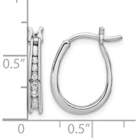 14K White Gold Oval Hinged Hoop Earrings with Round Diamonds - 0.04 Carat Total Diamond Weight by Monteluci Fine Jewelry