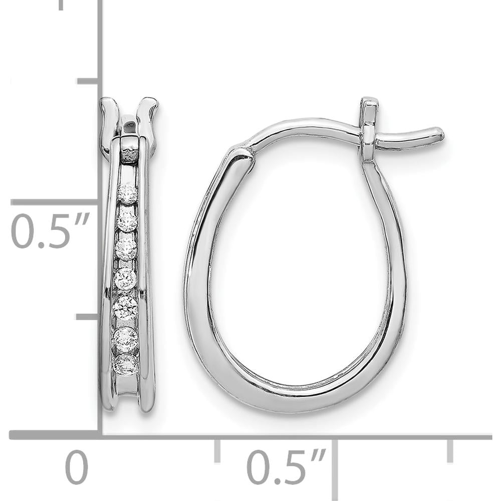 14K White Gold Oval Hinged Hoop Earrings with Round Diamonds - 0.04 Carat Total Diamond Weight by Monteluci Fine Jewelry